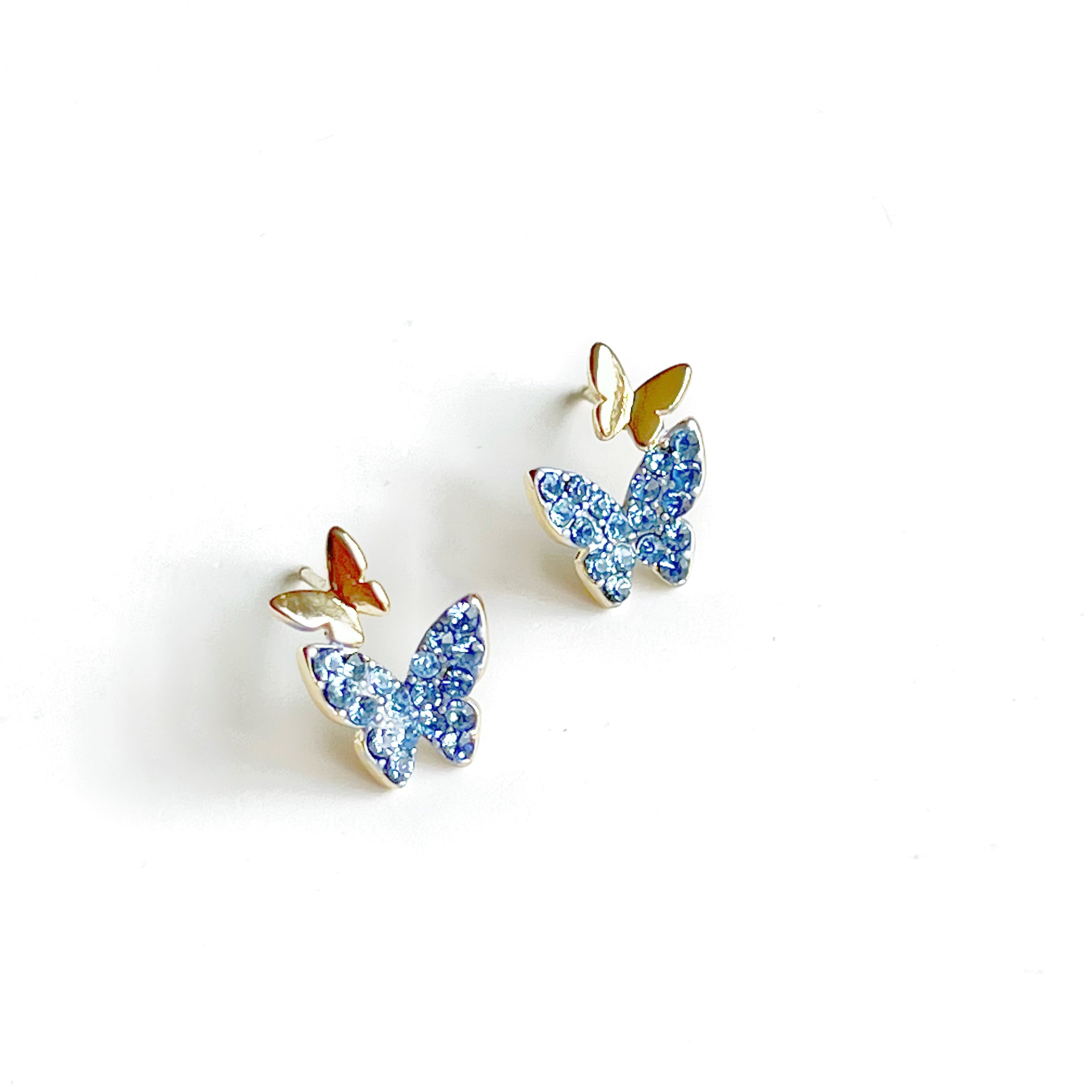 Blue Crystal Gold Butterfly Earrings - Hypoallergenic Sterling Silver Jewelry for Women Bijou Her