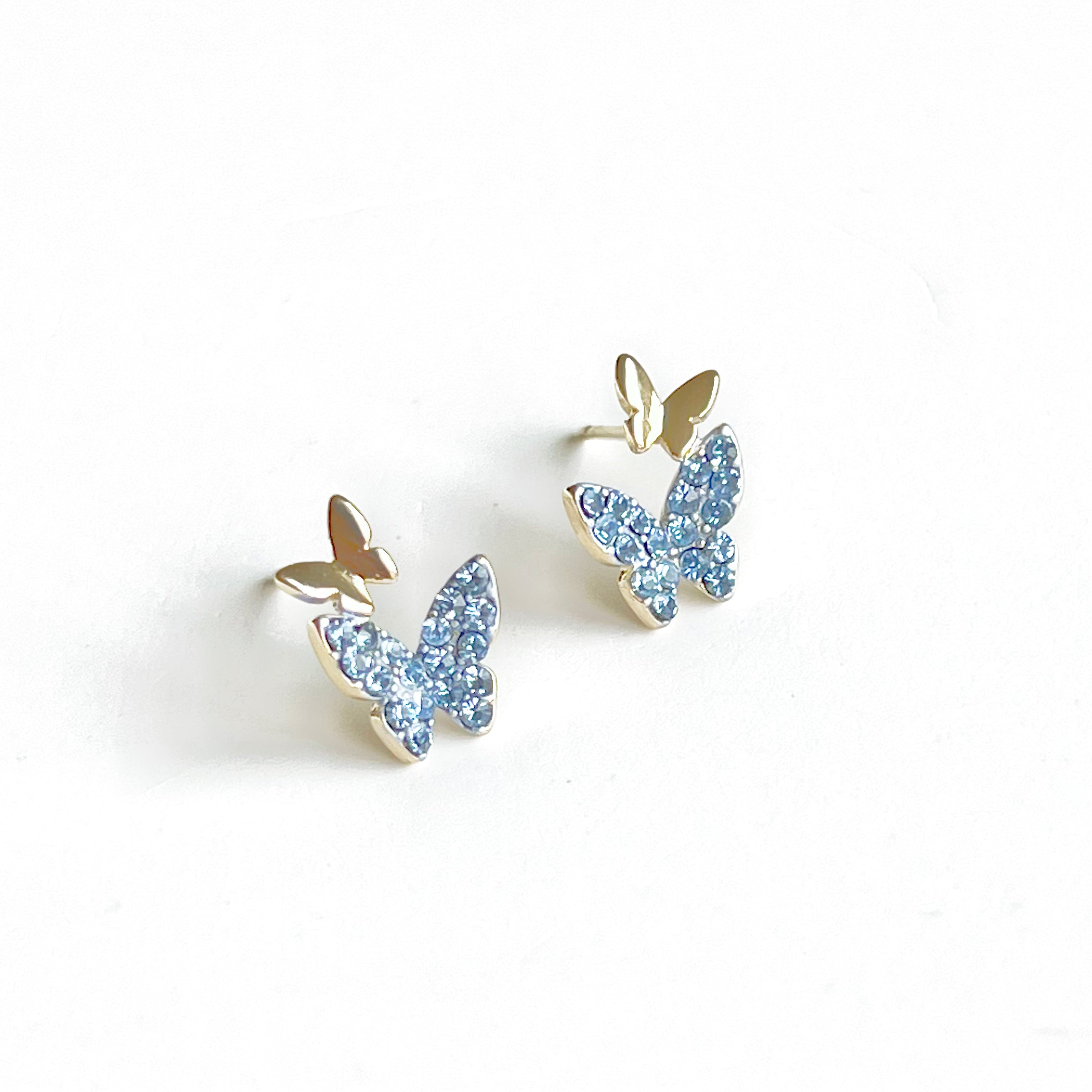 Blue Crystal Gold Butterfly Earrings - Hypoallergenic Sterling Silver Jewelry for Women Bijou Her