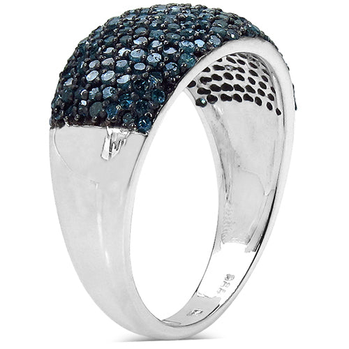 Blue Diamond Cluster Ring in Sterling Silver, 0.81 ctw, April Birthstone Gift for Women Bijou Her