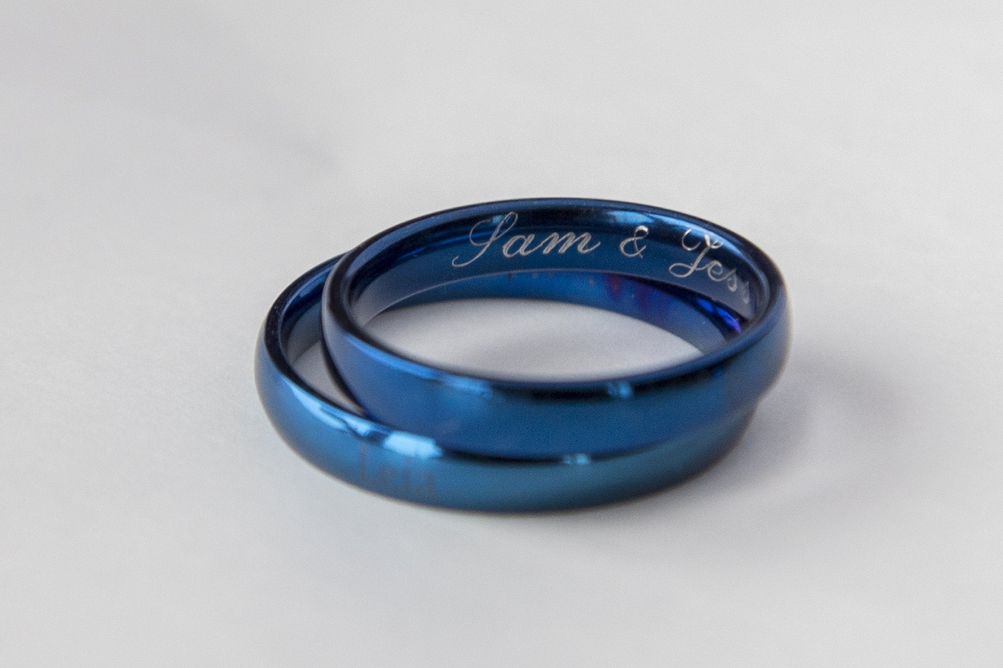 Blue Engraved Ring for Men - Thin Stainless Steel Band with Hidden Message Inside or Outside Bijou Her