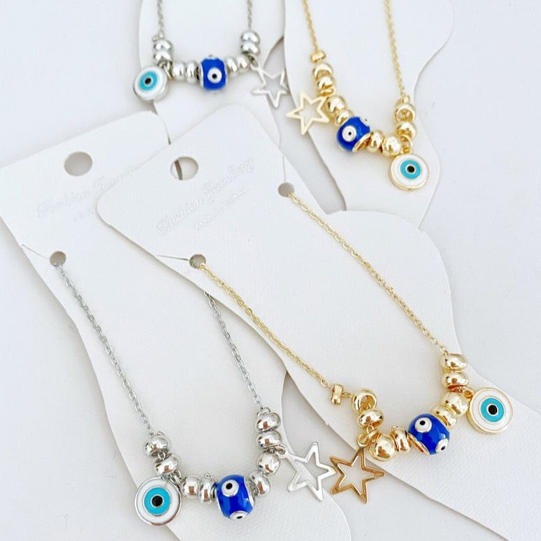 Blue Evil Eye Anklet - Gold or Silver Chain Bracelet for Summer and Beach Jewelry - 10 Inch Length Bijou Her