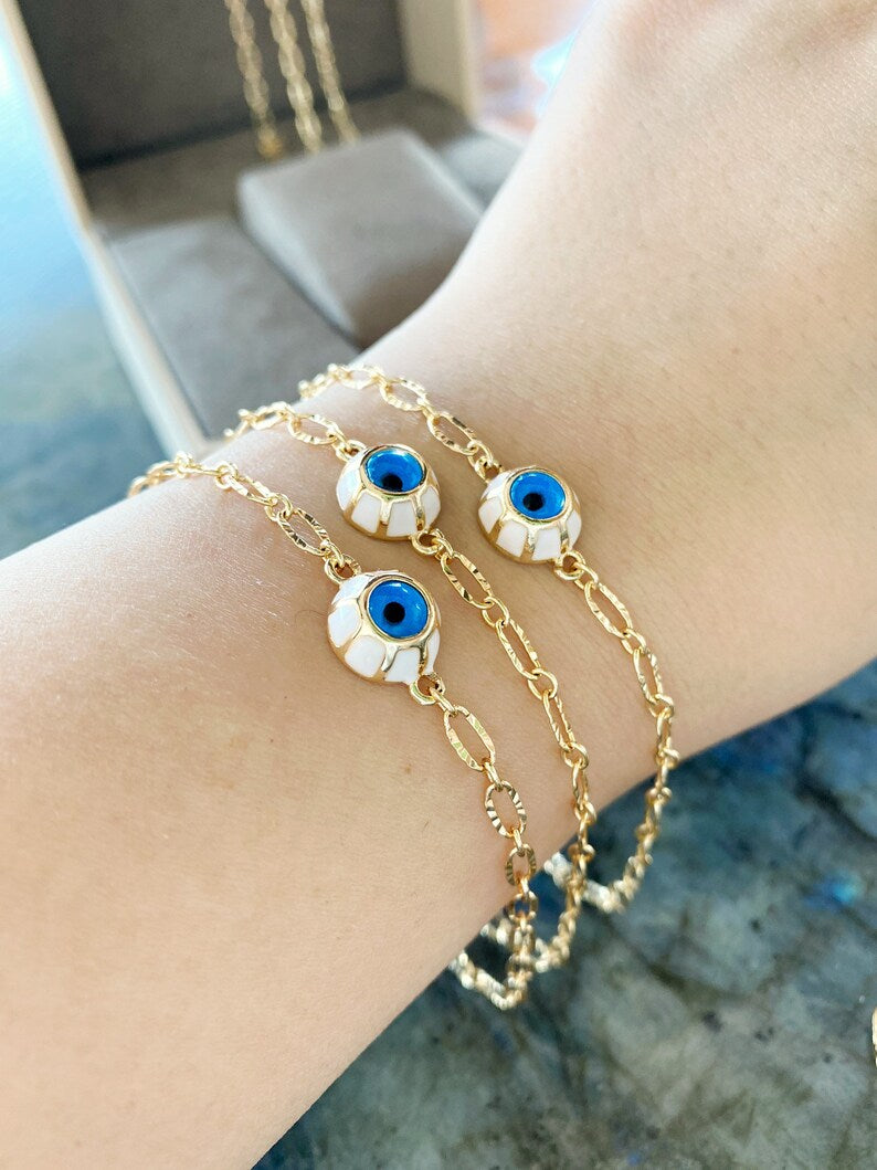 Blue Evil Eye Bracelet with Gold Chain - Minimalist and Adjustable Waterproof Jewelry Bijou Her