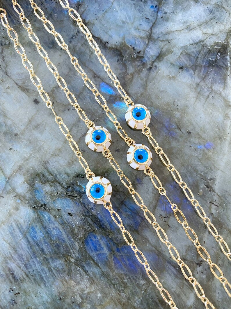 Blue Evil Eye Bracelet with Gold Chain - Minimalist and Adjustable Waterproof Jewelry Bijou Her