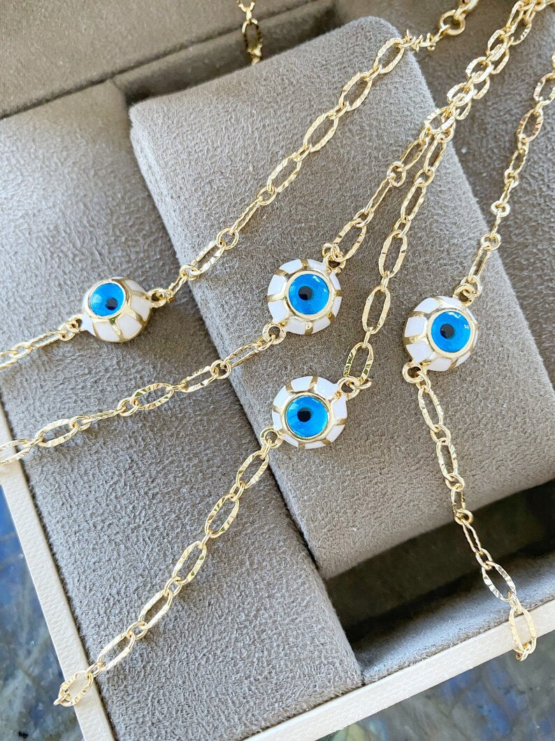 Blue Evil Eye Bracelet with Gold Chain - Minimalist and Adjustable Waterproof Jewelry Bijou Her