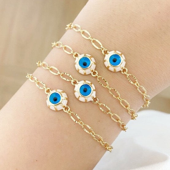 Blue Evil Eye Bracelet with Gold Chain - Minimalist and Adjustable Waterproof Jewelry Bijou Her