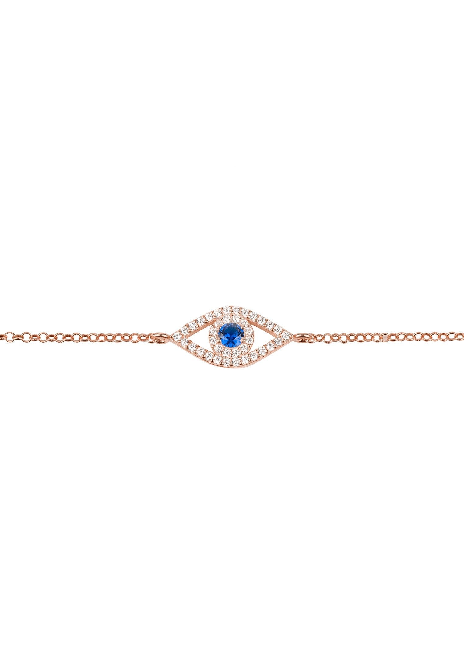 Blue Evil Eye Elliptical Bracelet with Rosegold Charm and Cubic Zirconia - 16-20cm Length Bijou Her