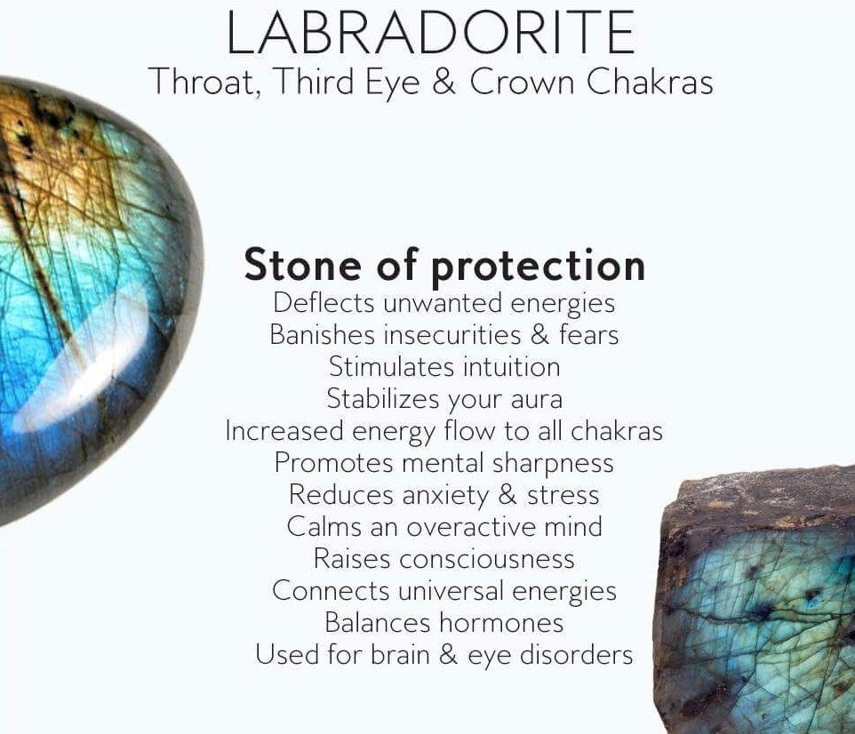 Blue Flash Labradorite & Brazilian Crystal Quartz Bracelet for Psychic Abilities & Spiritual Protection Bijou Her