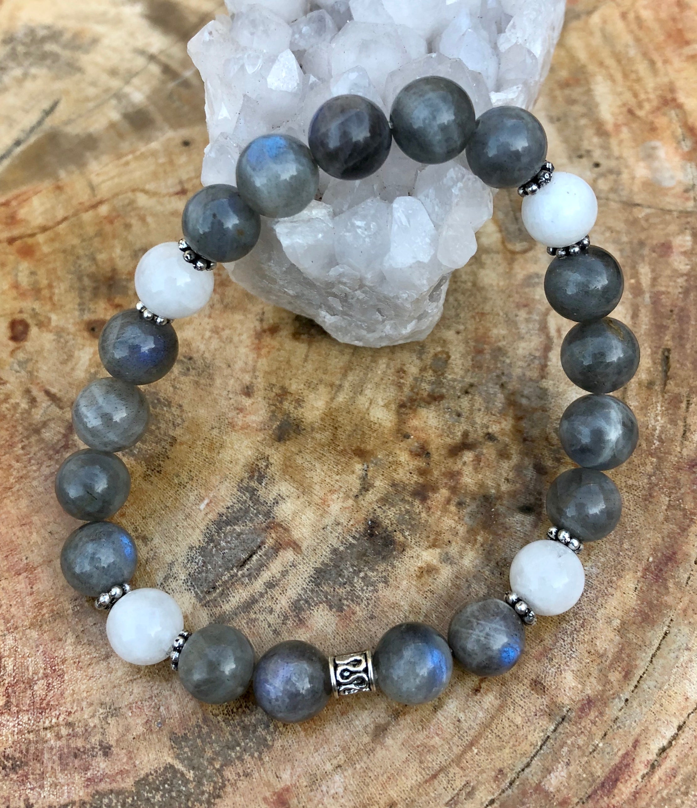 Blue Flash Labradorite & Rainbow Moonstone Bracelet for Spiritual Balance - Handmade in USA with Genuine Gemstones Bijou Her