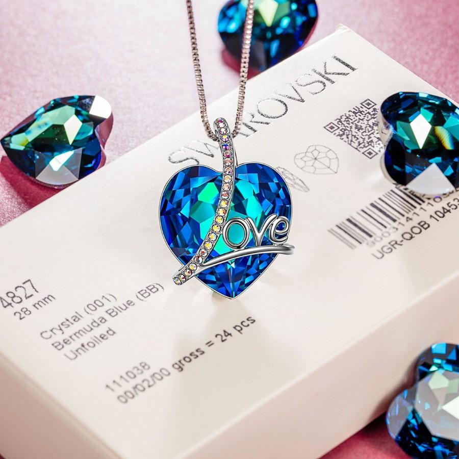 Blue Heart Shaped Elements Necklace - 14K White Gold Plated, 18.50 Inches, Hypoallergenic, Imported from Italy Bijou Her