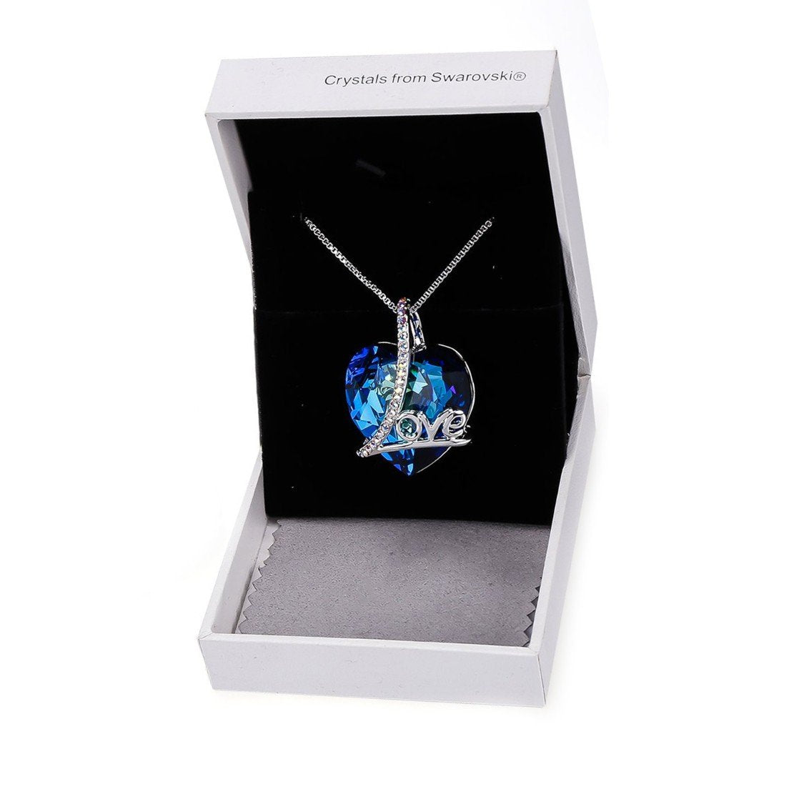 Blue Heart Shaped Elements Necklace - 14K White Gold Plated, 18.50 Inches, Hypoallergenic, Imported from Italy Bijou Her