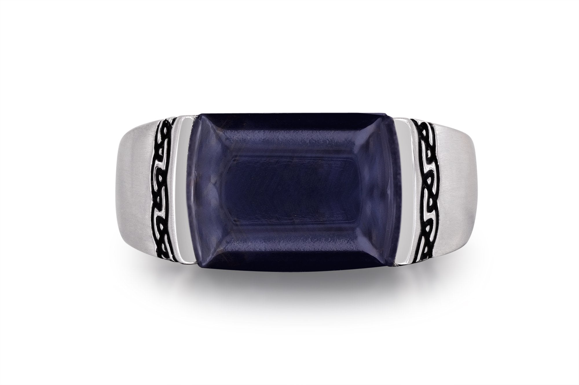 Blue Pietersite Celtic Stone Signet Ring in Sterling Silver: LMJ Origin Collection Bijou Her