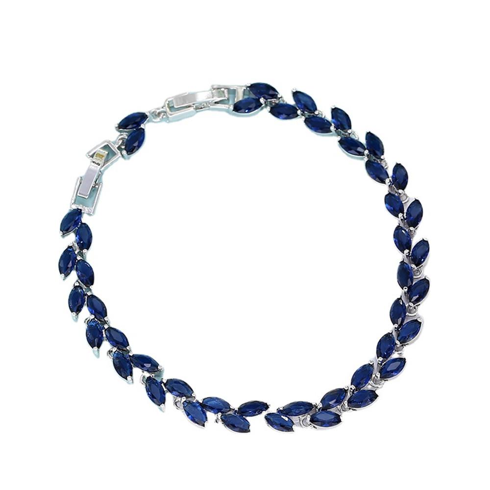 Blue Sapphire Marquise Cut Tennis Bracelet for Women - 18k White Gold Plated, CZ Stones, 7.75 Inches Length Bijou Her