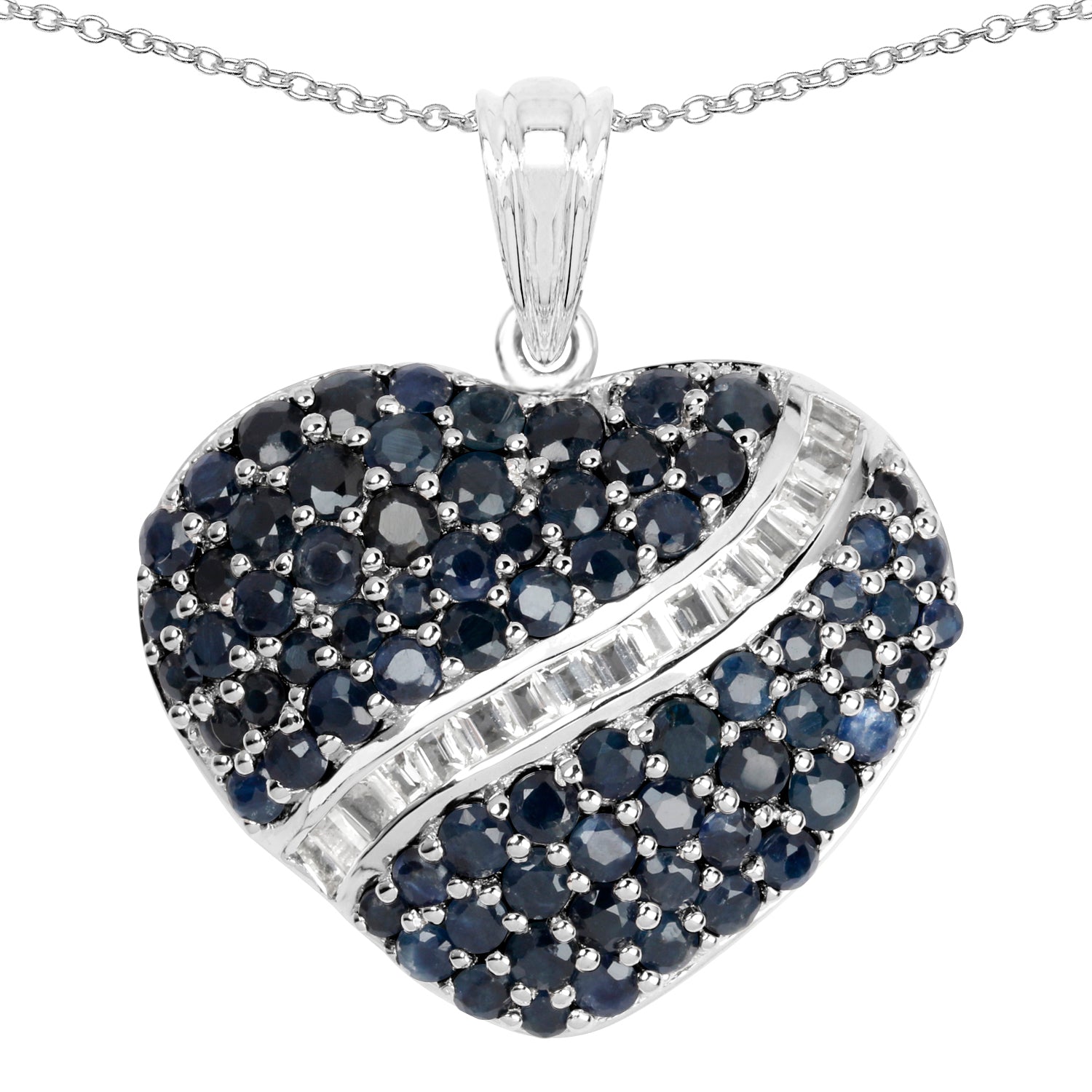 Blue Sapphire and White Topaz Cluster Pendant in Sterling Silver - 4.67 ctw, September Birthstone Gift for Women Bijou Her