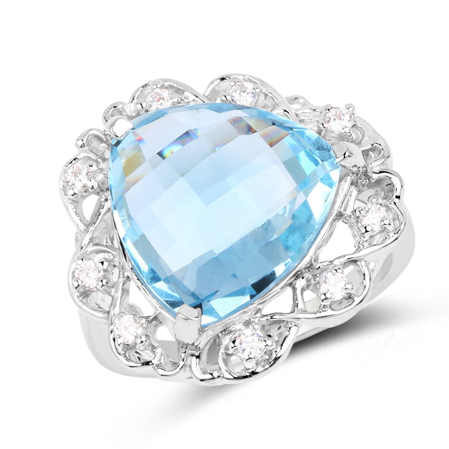 Blue Topaz and White Zircon Sterling Silver Ring - 11.01 ctw, Trillion Cut Stone, December Birthstone, Gift for Her Bijou Her