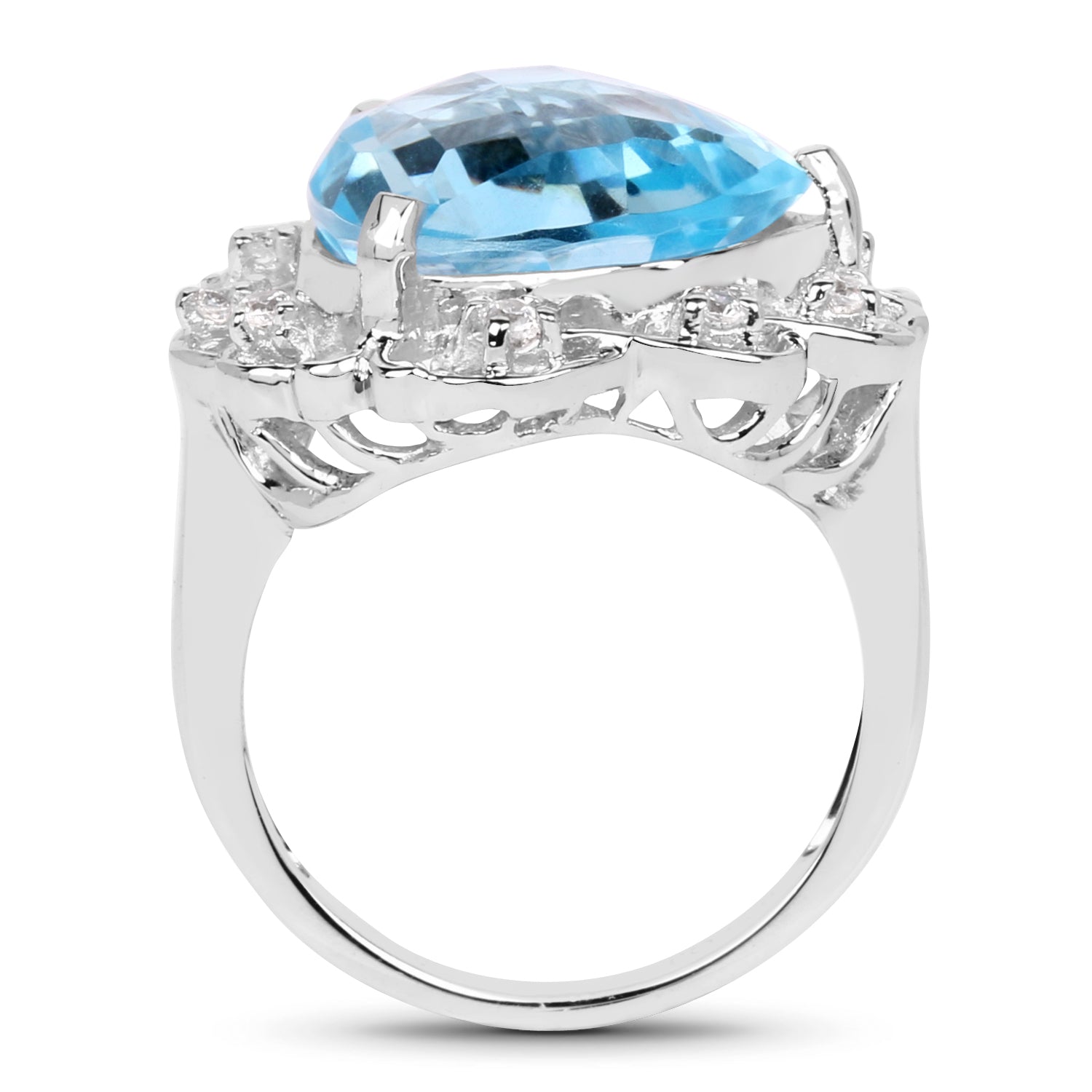 Blue Topaz and White Zircon Sterling Silver Ring - 11.01 ctw, Trillion Cut Stone, December Birthstone, Gift for Her Bijou Her
