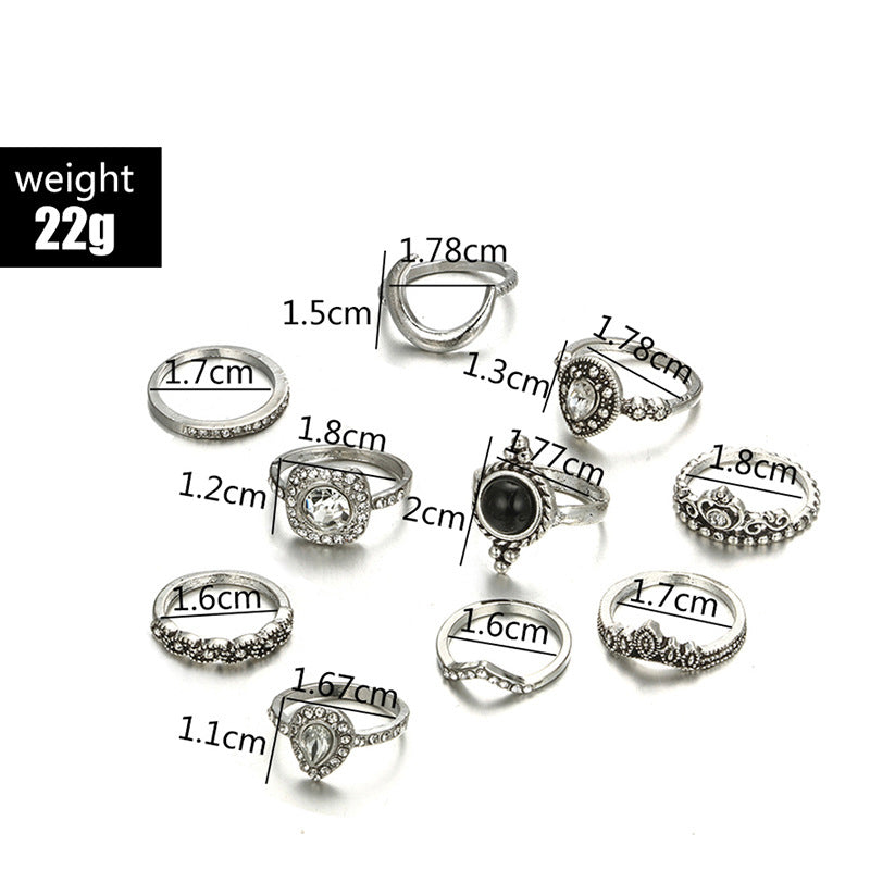 Bohemian 11-Piece Ring Set in Black and White with Micro-Pavé Crystal Setting Bijou Her