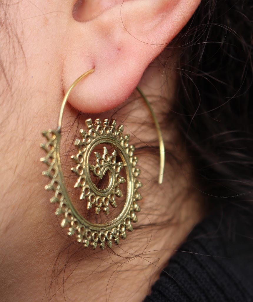 Bohemian Style Swivel Hoop Earrings - Handcrafted Brass and Silver Jewelry for Sensitive Skin - 4cm Diameter Bijou Her