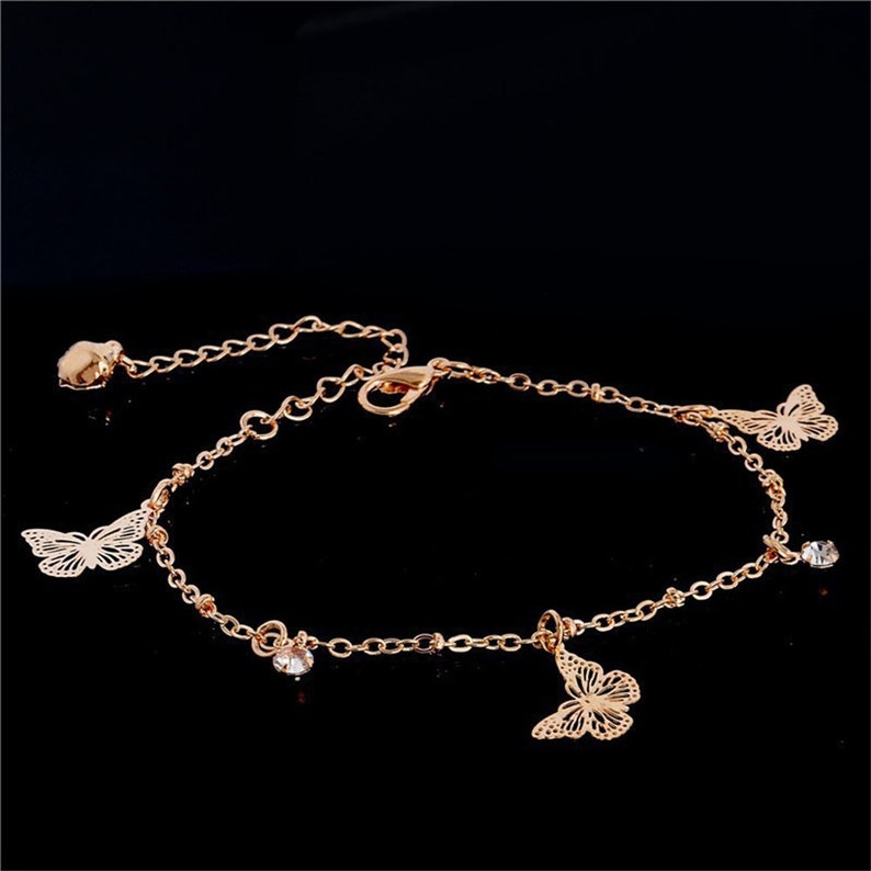 Boho Butterfly Charm Anklet - Hypoallergenic Gold/Silver Plated, Adjustable Length Bijou Her