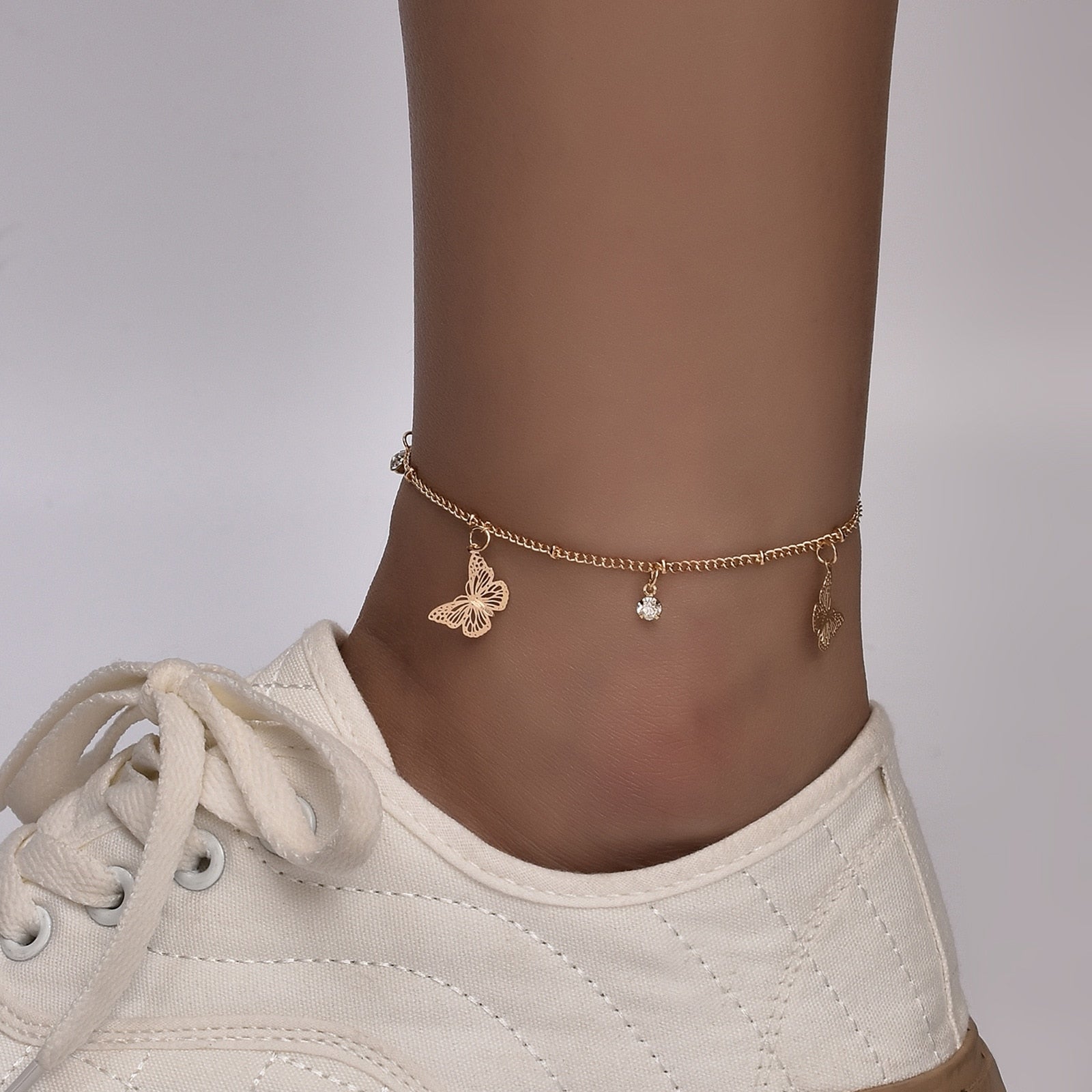 Boho Butterfly Charm Anklet - Hypoallergenic Gold/Silver Plated, Adjustable Length Bijou Her