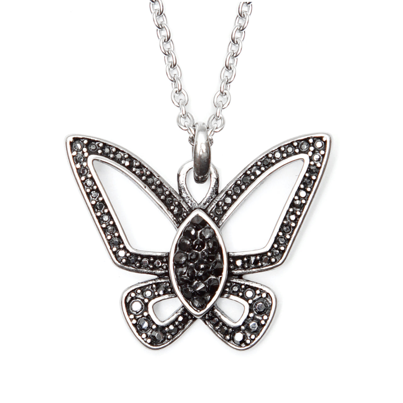 Bold Black Butterfly Necklace - Swarovski Crystals & Cubic Zirconia Stones
This elegant necklace features a stainless steel pendant adorned with 58 jet black Swarovski crystals and 18 black cubic zirconia stones. Perfect for any occasion, the pendant Bijou Her