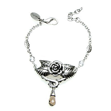 Bold Feminine Rose Bracelet - Stainless Steel with CZs and Smoked Quartz Bijou Her