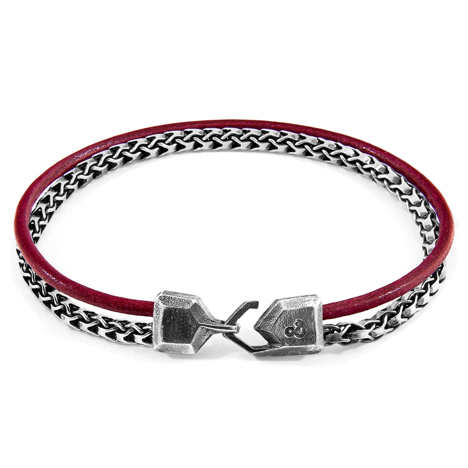 Bordeaux Red Bowspirit Mast Leather Bracelet with Sterling Silver Chain Bijou Her