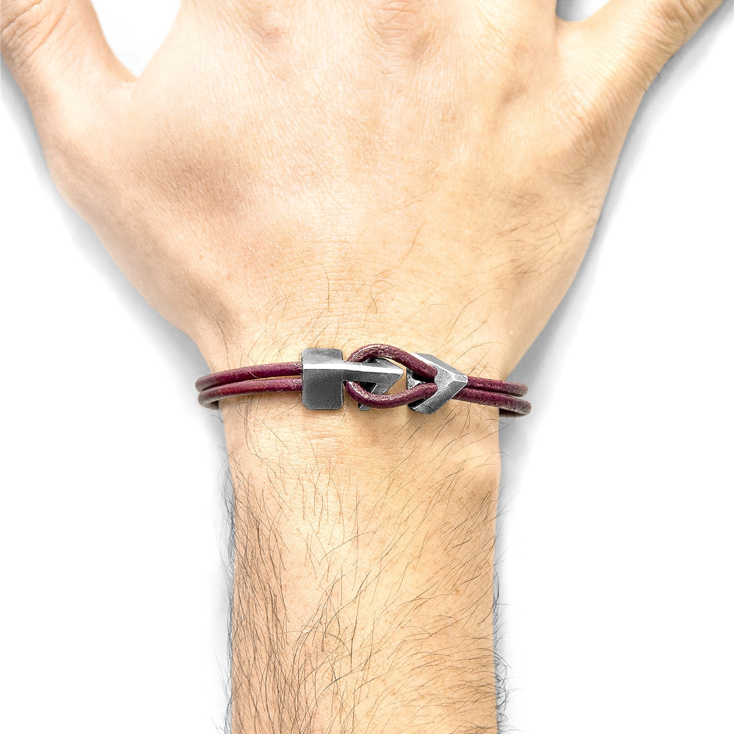 Bordeaux Red Brixham Silver and Leather Bracelet: Minimalist Style Jewelry Bijou Her