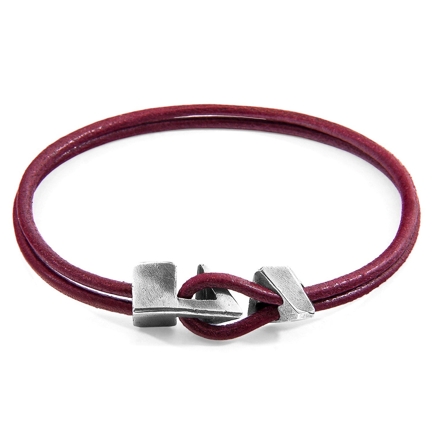 Bordeaux Red Brixham Silver and Leather Bracelet: Minimalist Style Jewelry Bijou Her