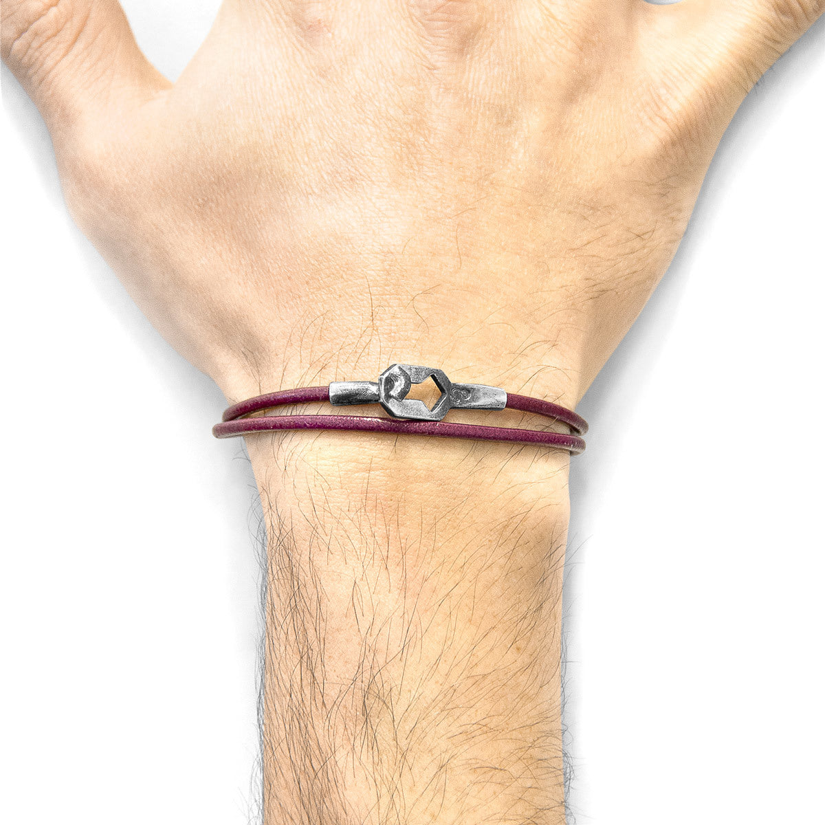 Bordeaux Red Tenby Silver and Leather Bracelet: Handcrafted in Great Britain with Sterling Silver Clasp and Smooth Leather Bijou Her