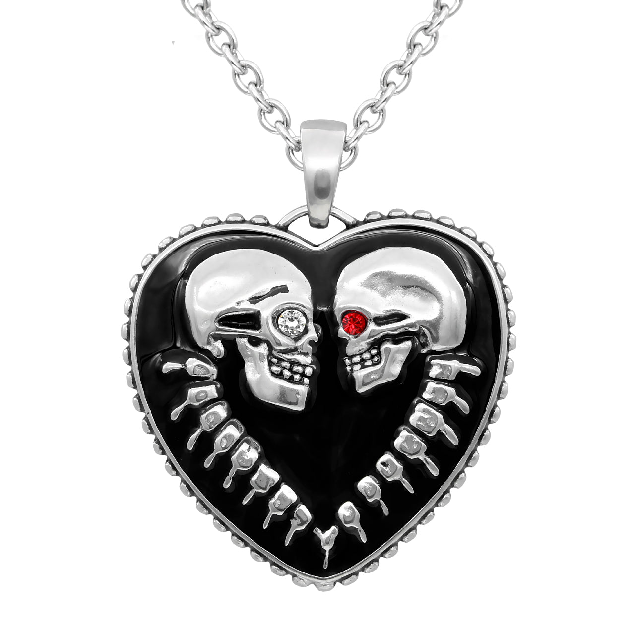 Bound for Eternity Skull Heart Necklace - Stainless Steel Pendant with Swarovski Crystals Bijou Her