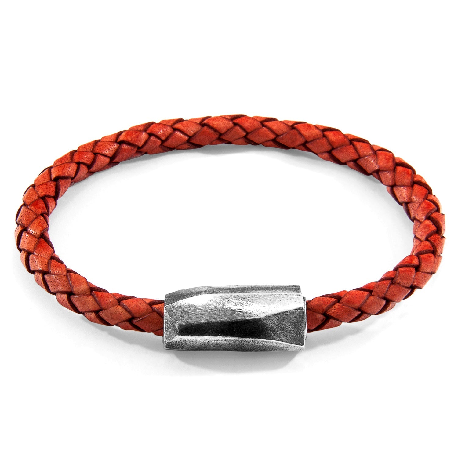 Braided Leather and Silver Bracelet - Amber Red Hayling Design Bijou Her