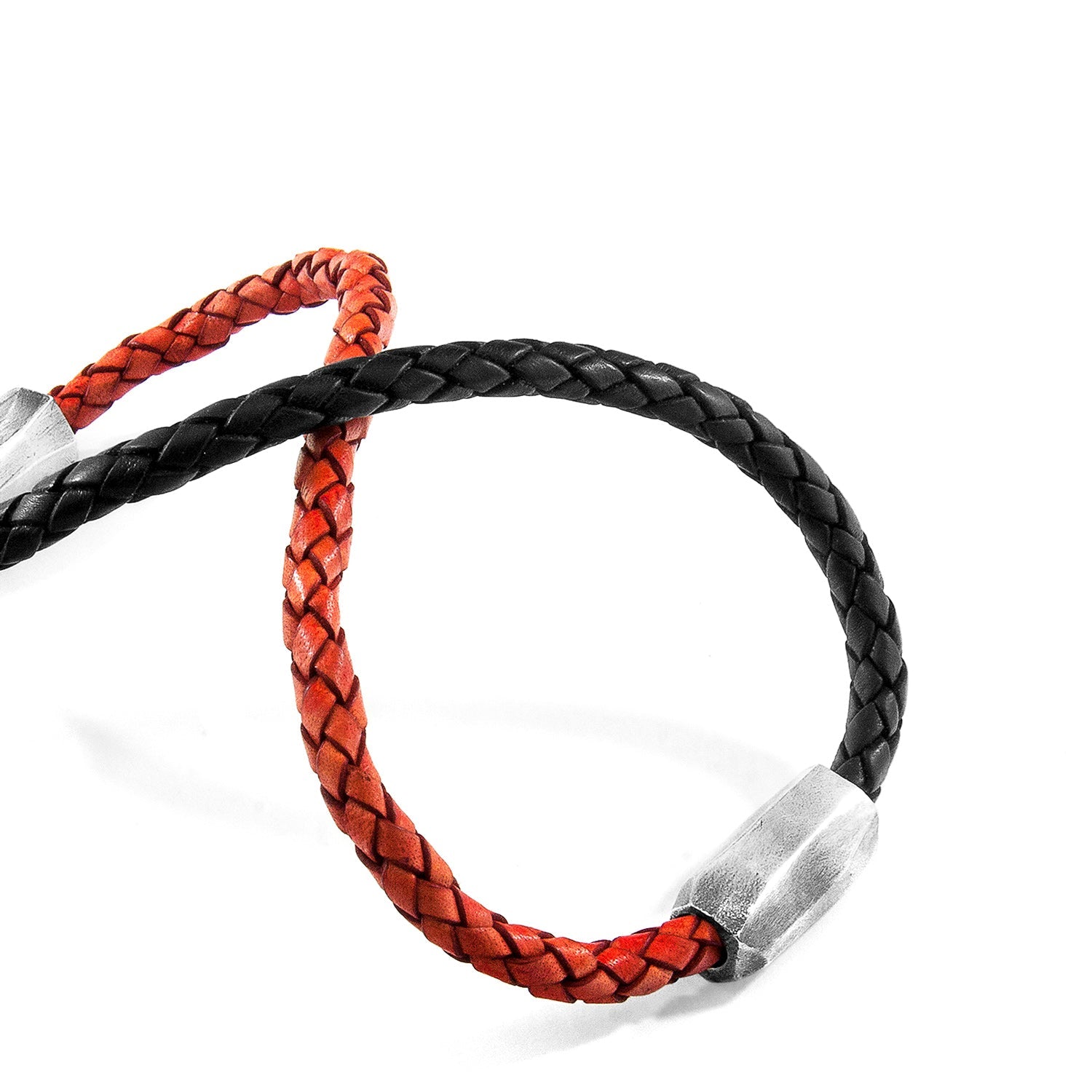 Braided Leather and Silver Bracelet - Amber Red Hayling Design Bijou Her