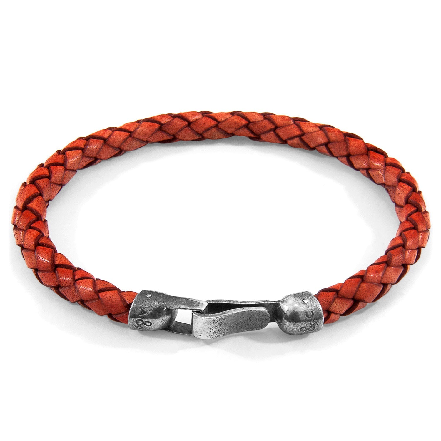 Braided Leather and Silver Bracelet with Amber Red Skye Design Bijou Her