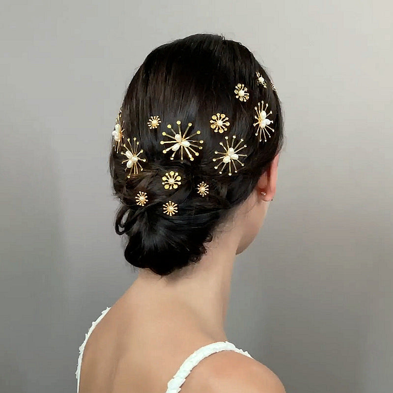 Bridal Hair Accessories INS Net Star Burst Pearl Hairpin Bijou Her