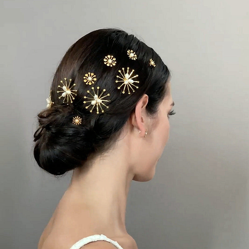 Bridal Hair Accessories INS Net Star Burst Pearl Hairpin Bijou Her