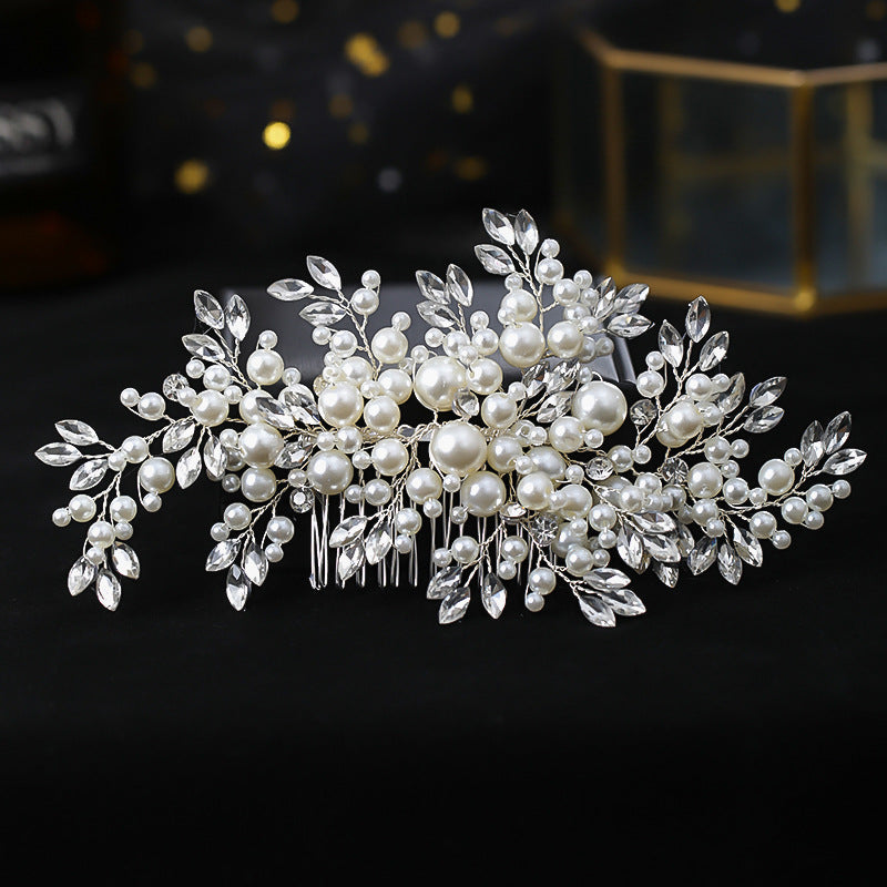 Bridal Handmade Silver Hair Comb Pearl Rhinestone Hair Accessories Bijou Her