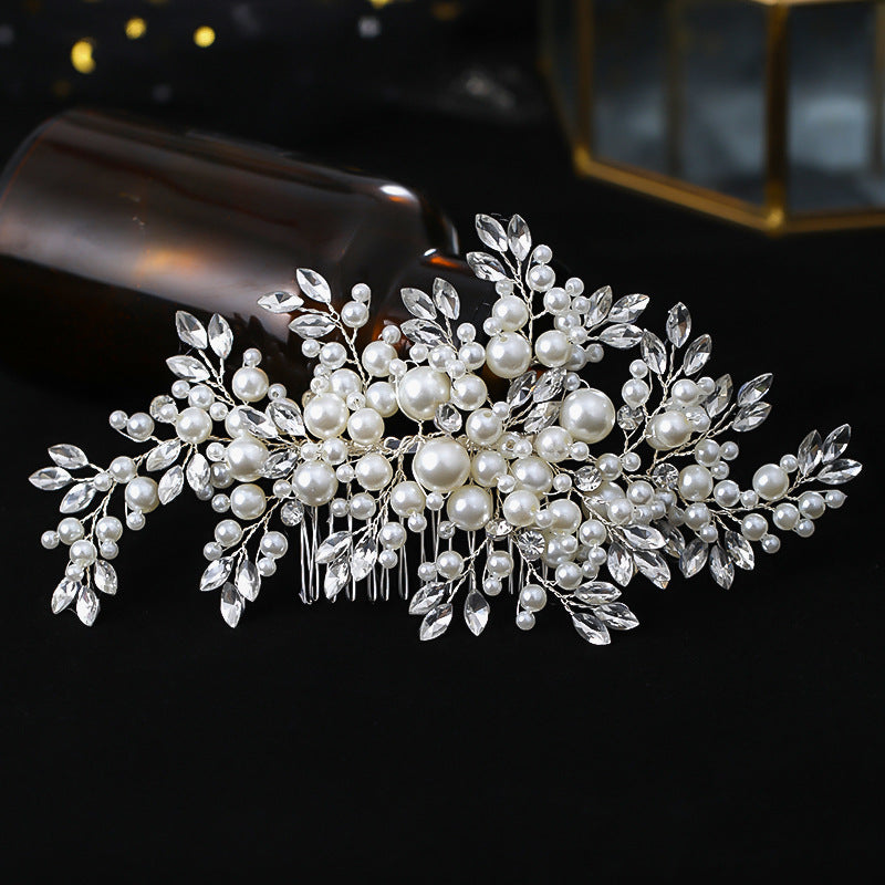 Bridal Handmade Silver Hair Comb Pearl Rhinestone Hair Accessories Bijou Her