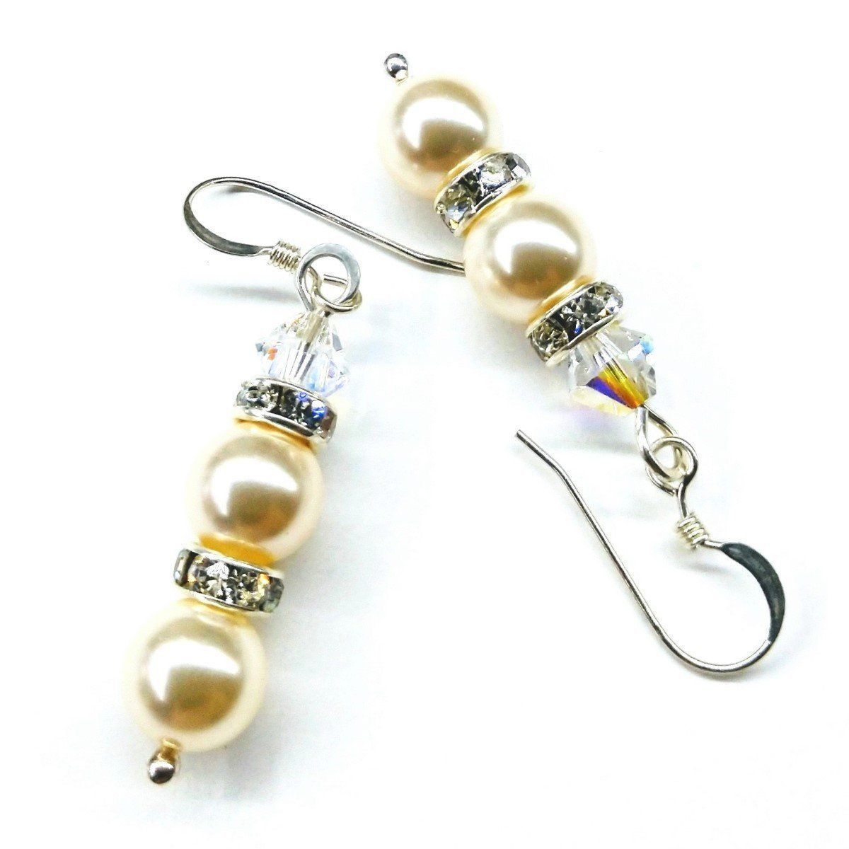 Bridal Sterling Silver Stacked Crystal and Pearl Earrings Bijou Her