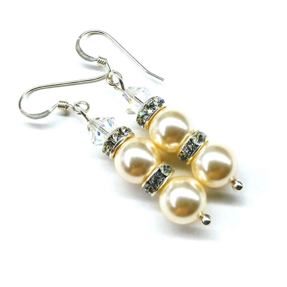 Bridal Sterling Silver Stacked Crystal and Pearl Earrings Bijou Her