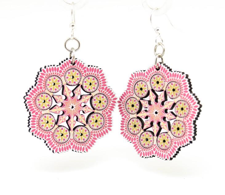 Bright Spring Mandala Earrings - Sustainable Wood, Hypoallergenic Ear Wires Bijou Her