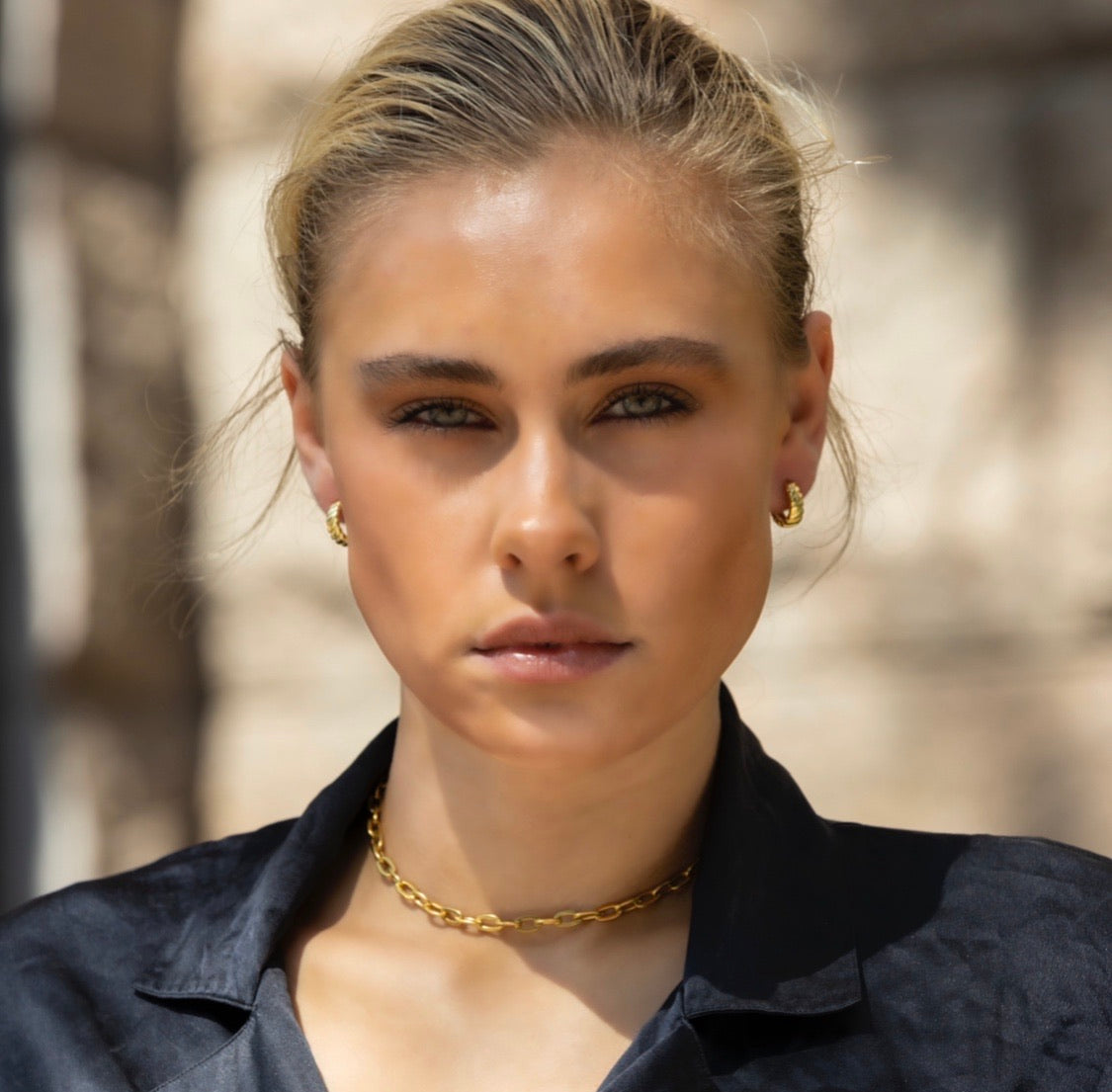 Brightly Polished Kylie Chain Choker - Feminine and Contemporary Accessory for Day or Night with Elongated Slinky Links and 18K Gold Plating Bijou Her