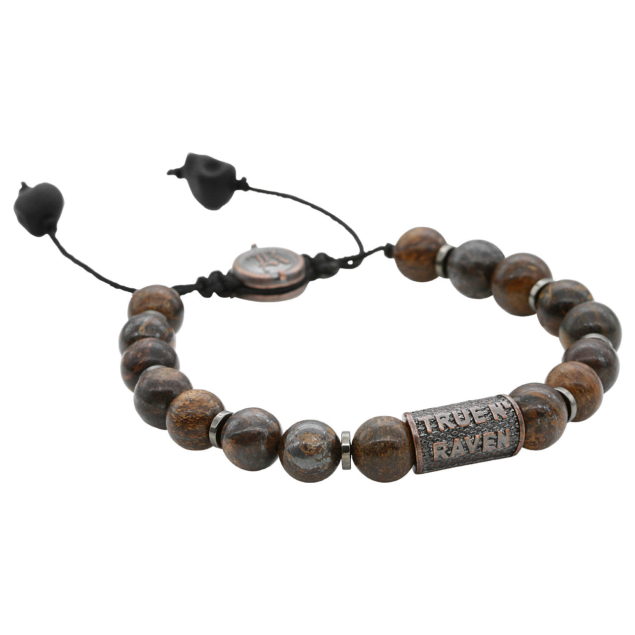 Bronze Bead Pull-String Bracelet: Aged Look Fashion Accessory with Steel Elements and Copper Clasp Bijou Her