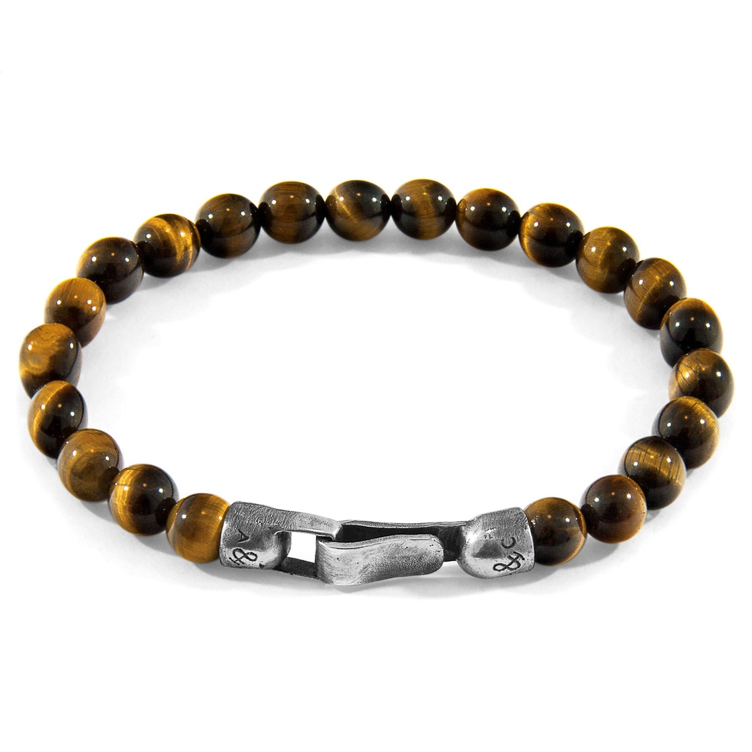 Brown Tigers Eye Stone Beaded Bracelet with Sterling Silver Clasp Bijou Her