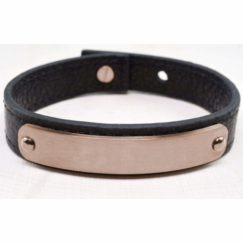 Brushed Stainless Steel and Genuine Leather Bracelet with Button Closure - 7.5 Inches Bijou Her