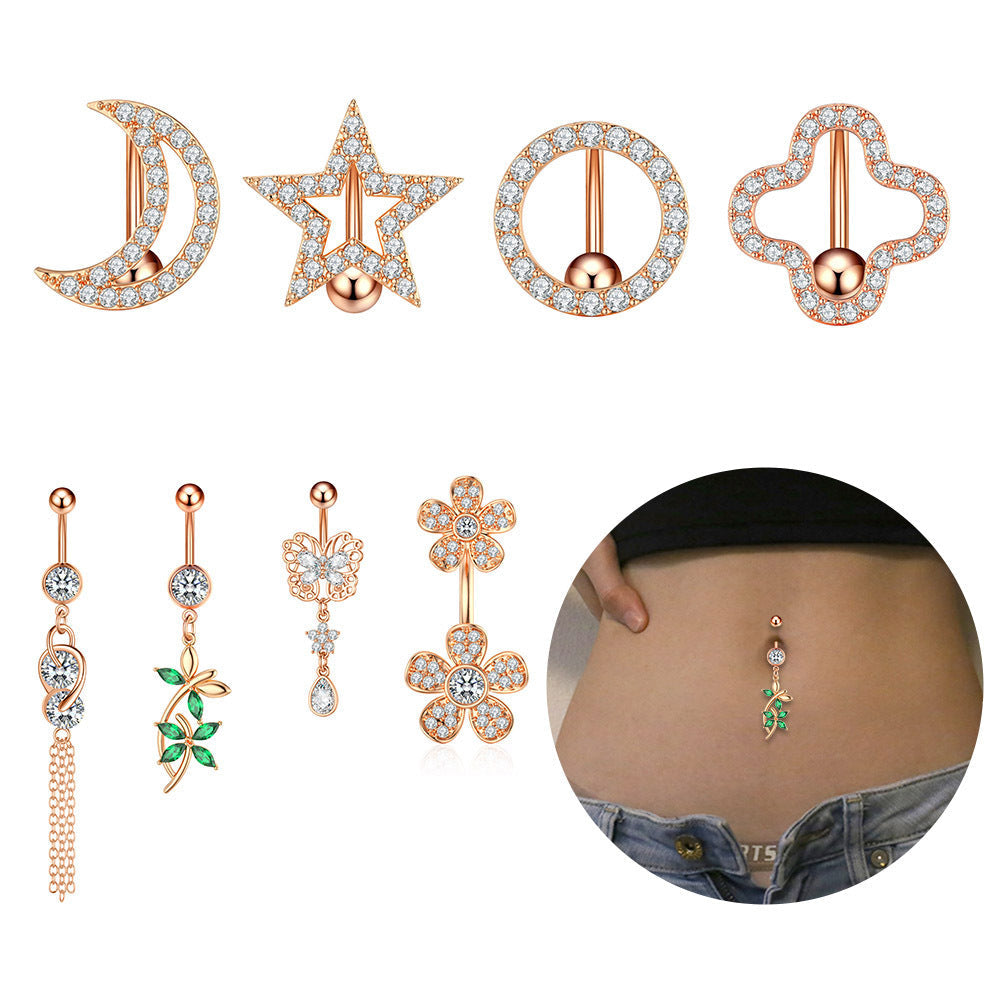 Butterfly Flower Moon Five-pointed Star Navel Ring Medical Stainless Steel Navel Button Bijou Her