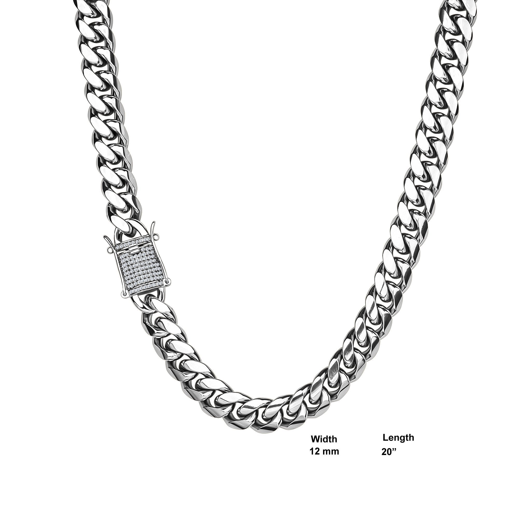 CZ Stone Stainless Steel Chain with Lock - 20 Inches Bijou Her