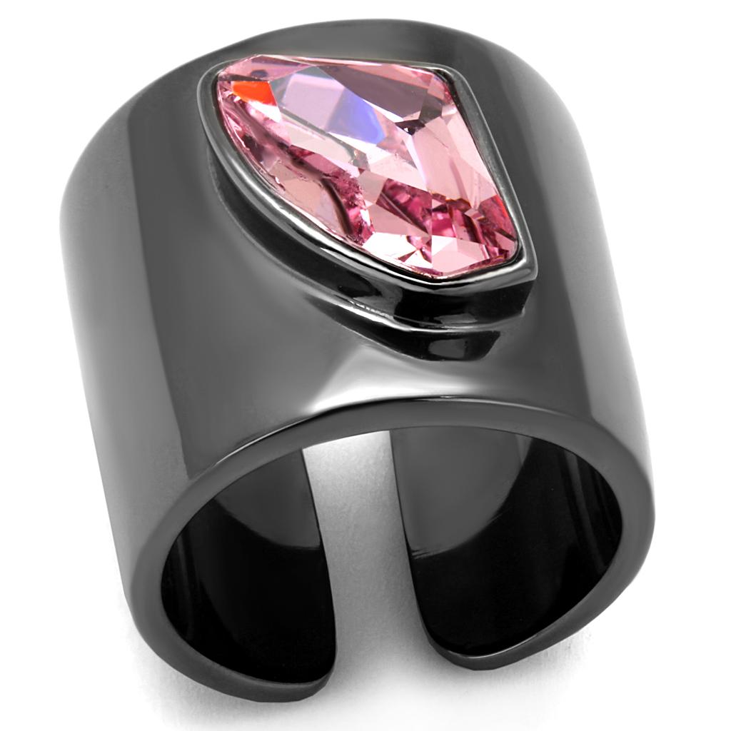 Cancer Awareness Ring - IP Light Black Stainless Steel with Top Grade Crystal Bijou Her