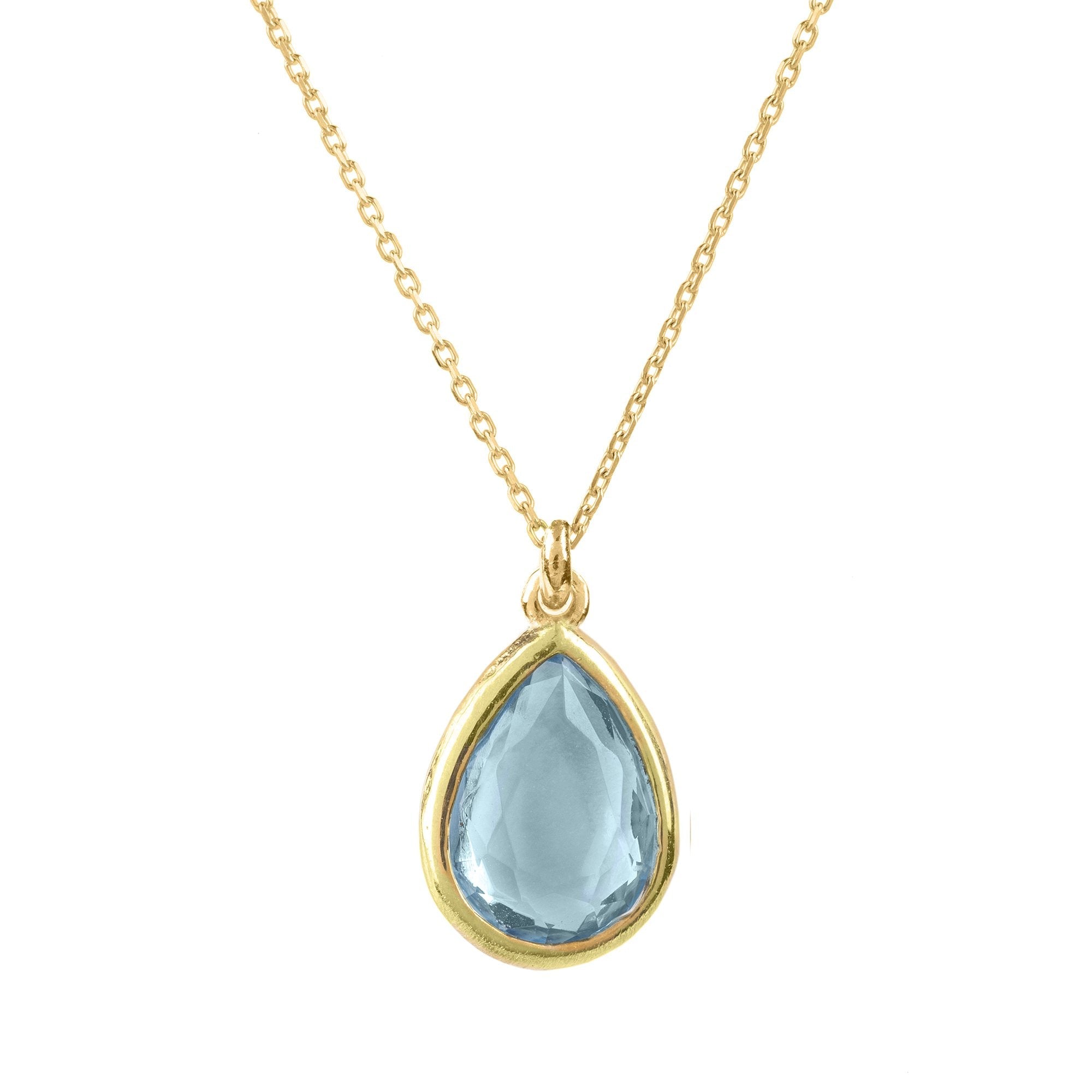 Capri Blue Topaz Mini Teardrop Pendant Necklace - 925 Sterling Silver & 22ct Gold Dipped Bijou Her