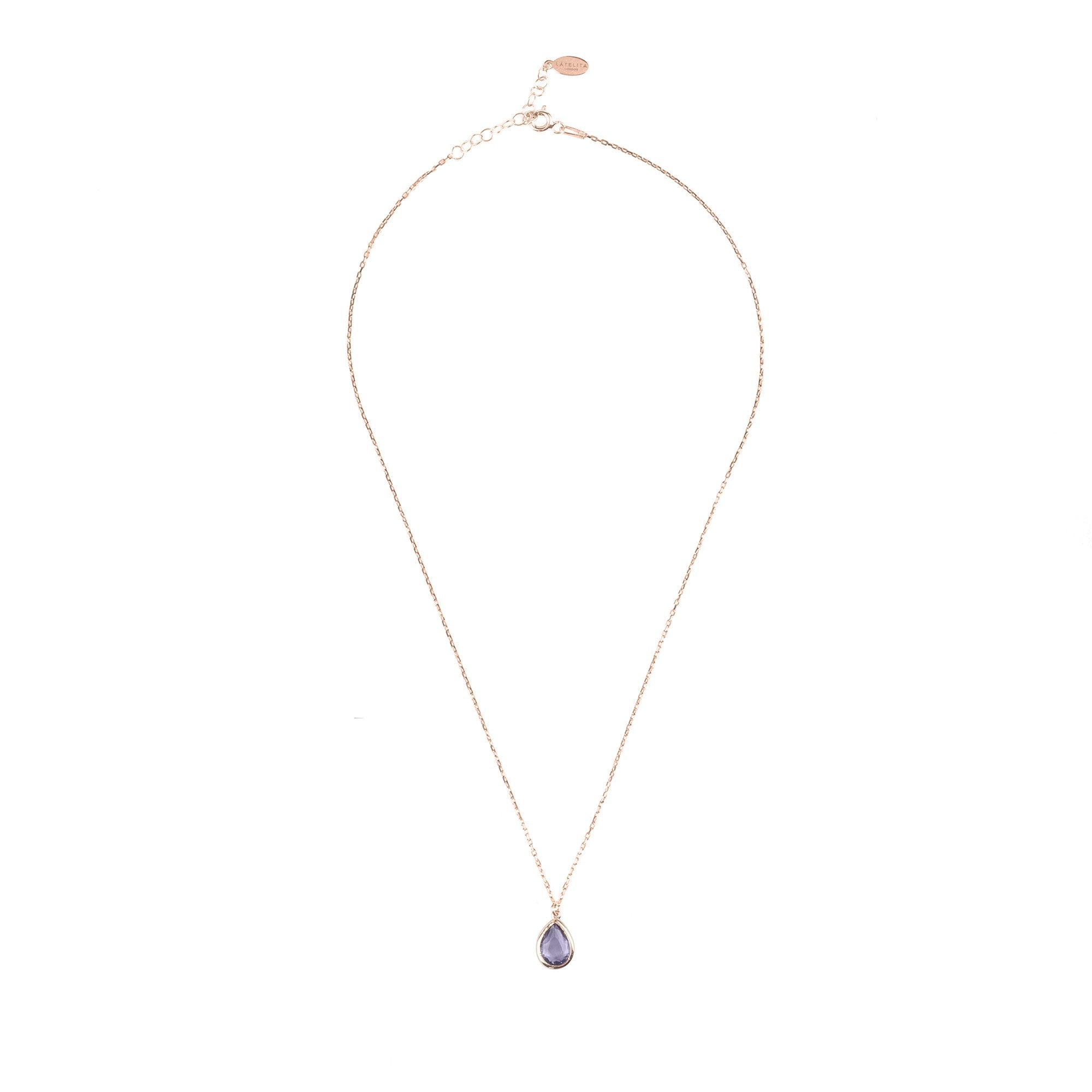 Capri Collection Amethyst Teardrop Necklace - Rosegold Pendant, Birthstone Jewelry, 40-45cm Length, Ideal Gift Bijou Her
