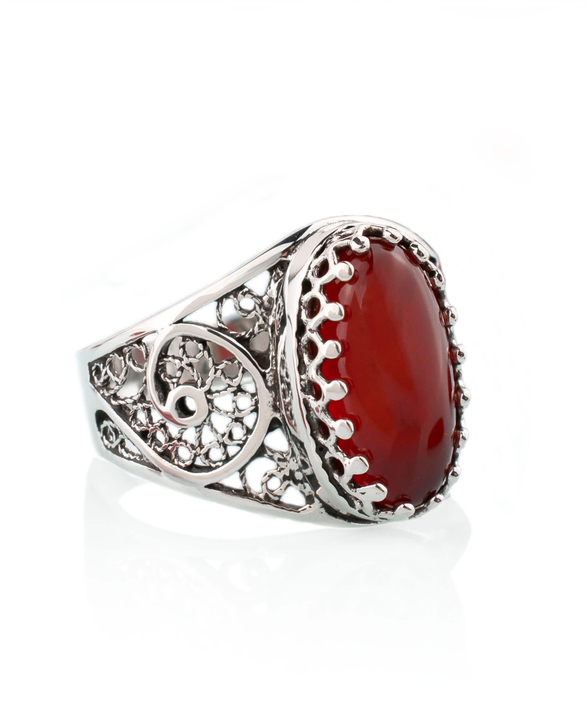 Carnelian Gemstone Filigree Cocktail Ring - Women's Oval Silver Jewelry Bijou Her